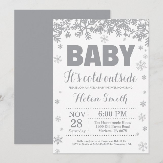 Invitation Bébé son froid à l'extérieur Baby shower d'hiver I (Devant / Derrière)