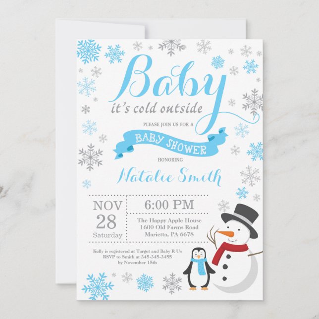 Invitation Bébé son froid à l'extérieur Baby shower garçon d' (Devant)