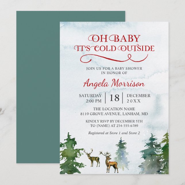 Invitation Bébé son froid à l'extérieur du Baby shower boisé  (Devant / Derrière)