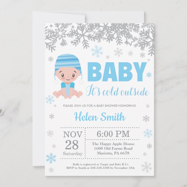 Invitation Bébé son froid à l'extérieur du Baby shower de gar (Devant)