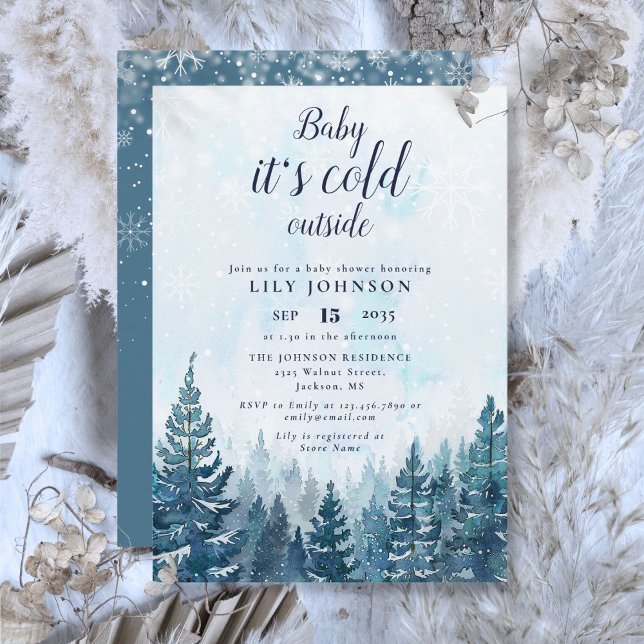 Invitation Bébé son froid à l'extérieur du Baby shower de la  (Baby Its Cold Outside Winter Forest Baby Shower Invitation)