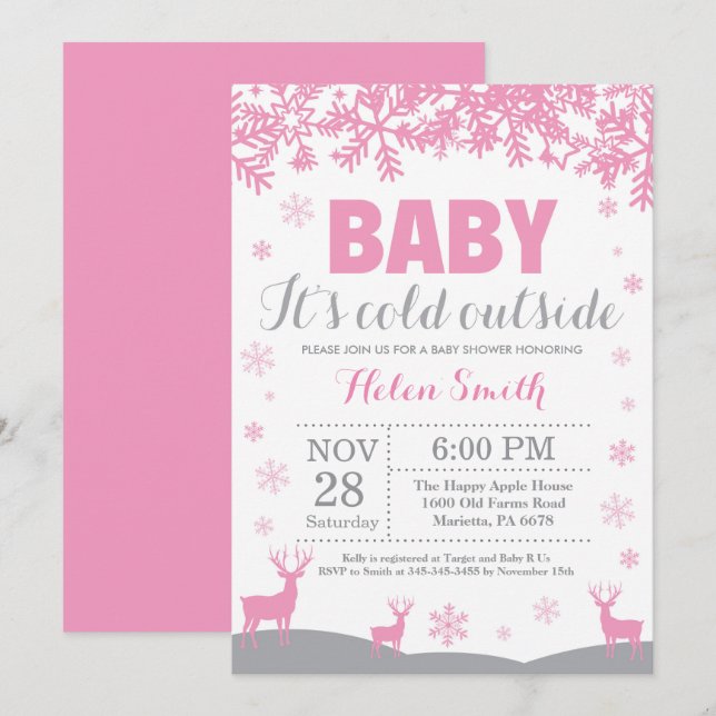 Invitation Bébé son froid Deer Girl Baby shower (Devant / Derrière)