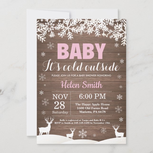Invitation Bébé son froid Deer Winter Girl Baby shower (Devant)