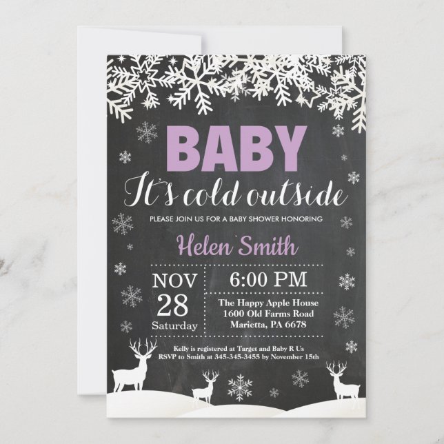 Invitation Bébé son froid Deer Winter Girl Baby shower (Devant)