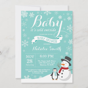 Invitation Bébé son froid dehors Baby shower d'hiver Aqua