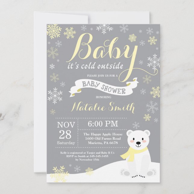 Invitation Bébé son froid dehors Baby shower d'hiver Jaune (Devant)