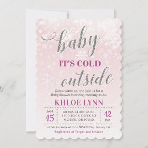 Invitation Bébé son froid dehors Baby shower d'hiver rose fil