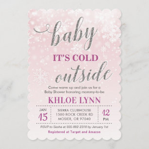 Invitation Bébé son froid dehors Baby shower d'hiver rose fil