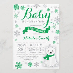 Invitation Bébé son froid dehors Baby shower d'hiver Vert