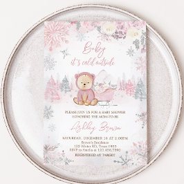 Invitation Bébé son froid dehors Baby shower d'ours fille