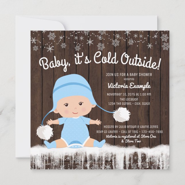 Invitation Bébé son froid dehors Baby shower garçon Invitatio (Devant)