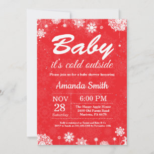 Invitation Bébé son froid dehors Baby shower rouge hiver