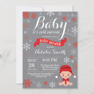 Invitation Bébé son froid dehors Baby shower rouge hiver