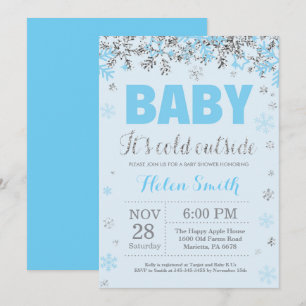 Invitation Bébé son froid dehors Blue Silver Boy Baby shower