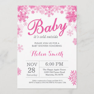 Invitation Bébé son froid dehors Hiver Baby shower fille rose