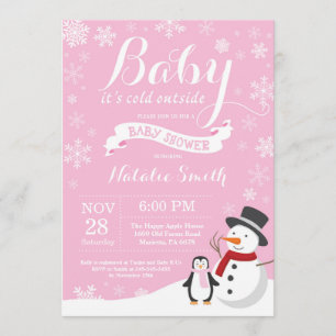 Invitation Bébé son froid dehors hiver fille Baby shower rose