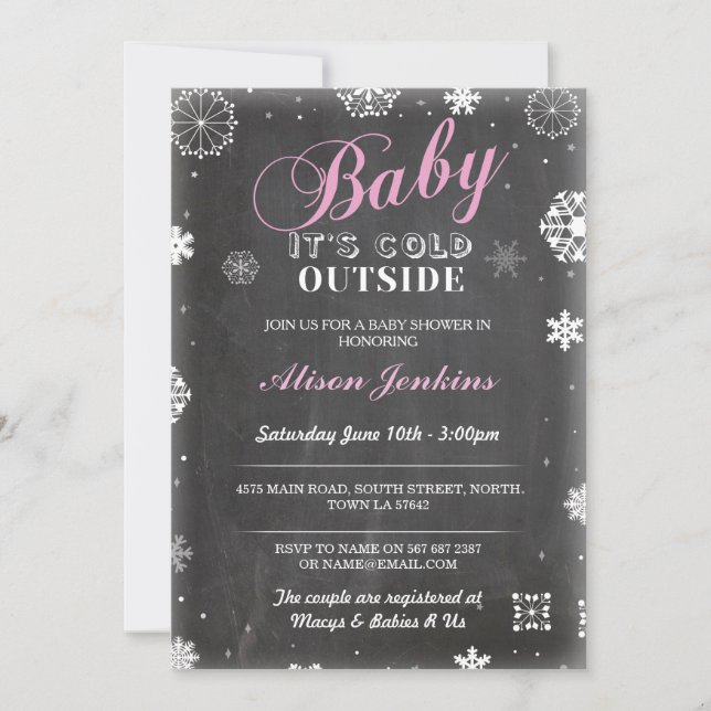 Invitation Bébé son froid dehors rose fille Baby shower Invit (Devant)