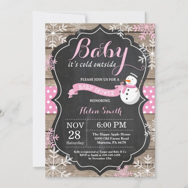 Invitation Bébé son froid en dehors du Baby shower de neigeus (Devant)