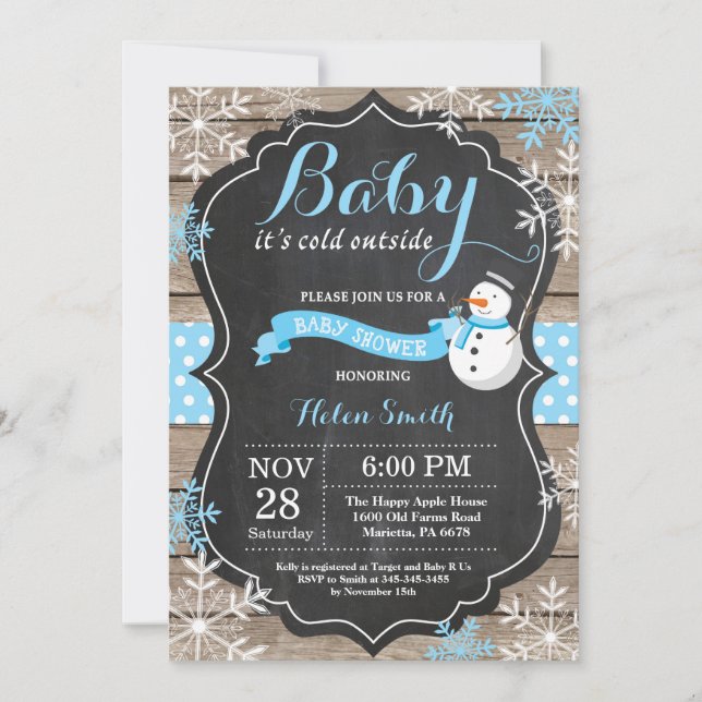 Invitation Bébé son froid en dehors du Baby shower Snowman (Devant)