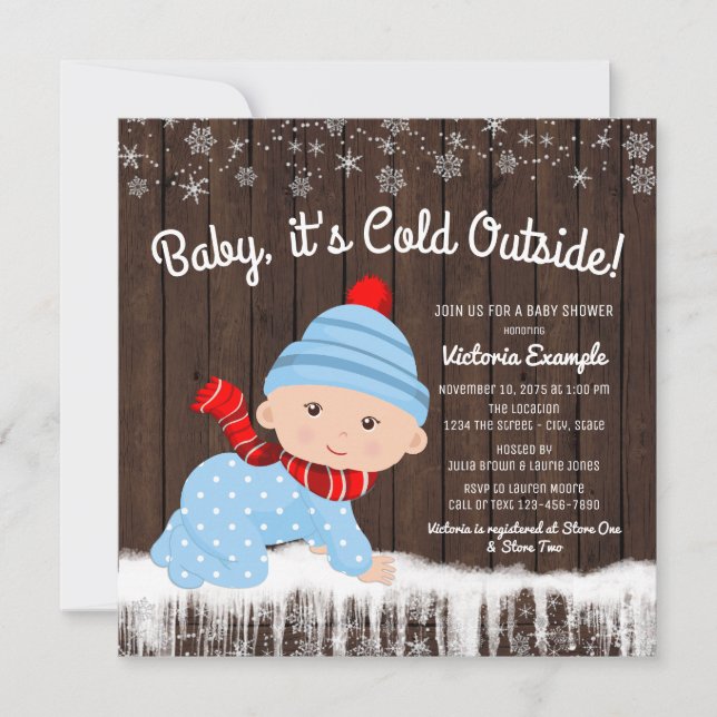 Invitation Bébé son froid extérieur garçons Baby shower d'hiv (Devant)