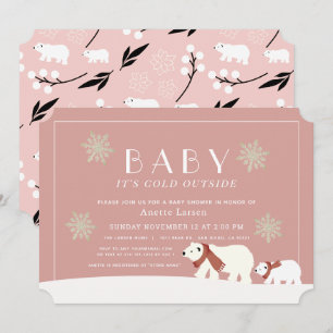 Invitation Bébé Son Froid Hors Ours Polaires Baby shower rose