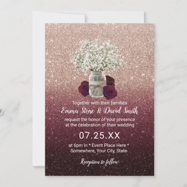Invitation Bébé souffle Floral Jar Rose Parties scintillant o (Devant)