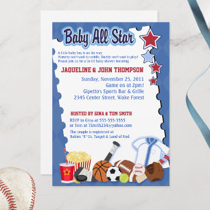 Invitation BÉBÉ SPORTS VENDRE TOUS LES STAR Baby shower Invit