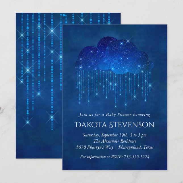 Invitation Bébé Sprinkle Classic Blue | Baby shower Moody (Devant / Derrière)