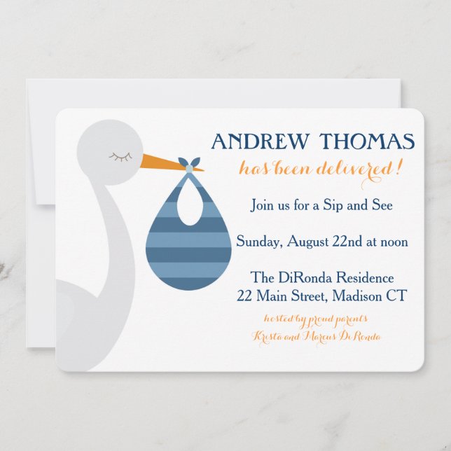 Invitation bébé Stork / Faire-part bébé (Devant)