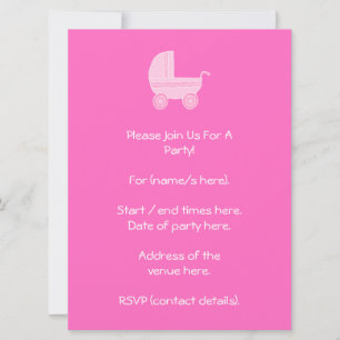 Invitation Bébé Stroller. Rose clair et rose vif.