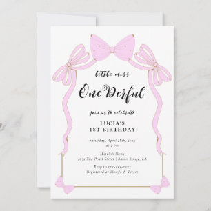Invitation Bébé superbe Coquette rose Bow Girl 1er anniversai