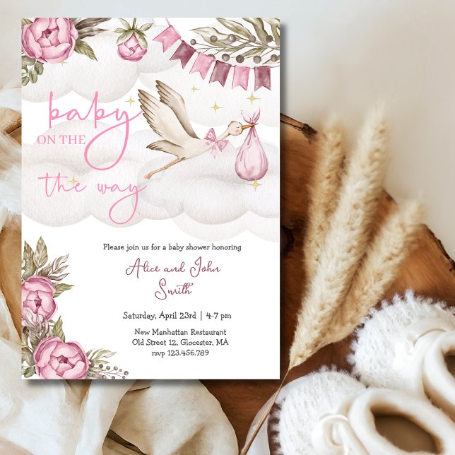 Invitation Bébé sur le chemin Baby shower de cigogne et de ba (Créateur téléchargé)