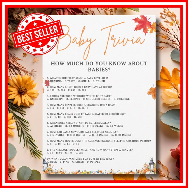 Invitation BÉBÉ TRIVIA & RÉPONSES Baby shower Jeu mignon Ours (BABY TRIVIA & ANSWERS Easy Baby Shower Game A Little Pumpkin is on the Way Theme )