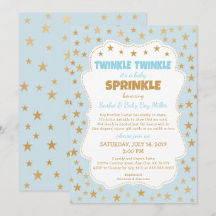 Invitation Bébé Twinkle Saupoudrer d'étoiles d'or bleu invita
