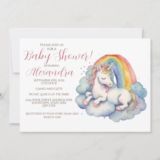 Invitation Bébé Unicorn Baby shower fille (Devant)