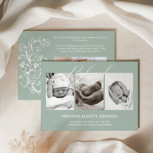 Invitation Bébé Vert Floral Timeless Vintage