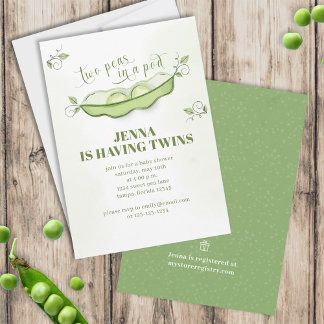 Invitation Bébé vert mignon jumeaux Botanique Deux pois dans