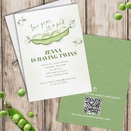 Invitation Bébé vert mignon jumeaux Botanique Deux pois dans 