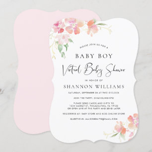 Invitation Bébé virtuel Douche garçon rose Floral Aquarelle