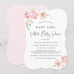 Invitation Bébé virtuel Douche rose Floral Aquarelle