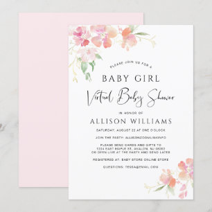 Invitation Bébé virtuel Douche rose Floral Aquarelle