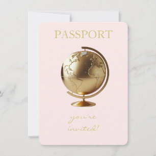 Invitation Bébé voyage Fête de naissance Passeport Globe Doré