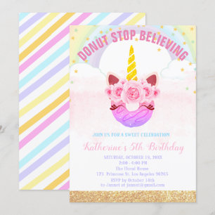 Invitation Bébée fille Unicorn Ne croyez plus à l'anniversair
