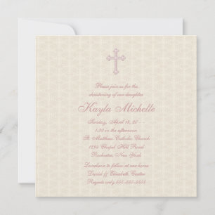 Invitation Bébée rose beige Damas