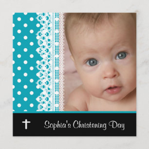Invitation Bébée Turquoise noire et noire, photo Christening