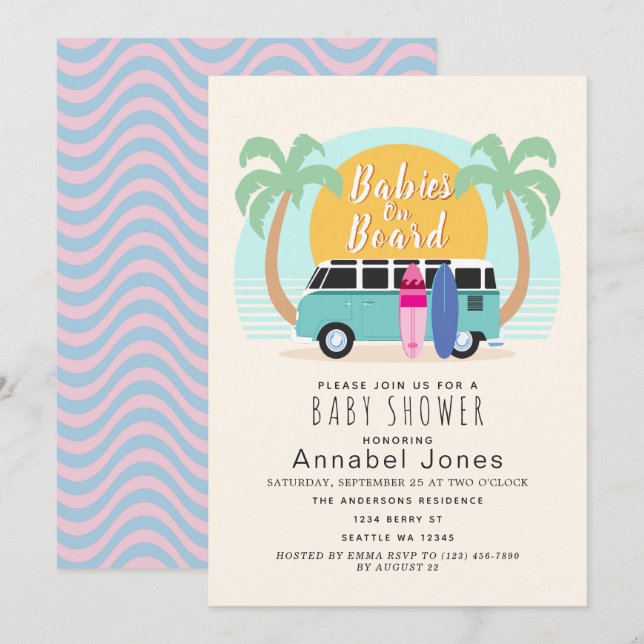 Invitation Bébés à bord du Baby shower Van Twins (Devant / Derrière)