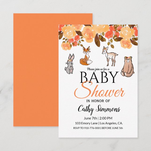 Invitation Bébés animaux en bois mignons | BABY SHOWER (Devant / Derrière)