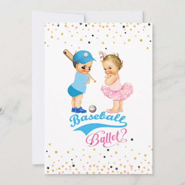 Invitation Bébés Baseball Ou Ballet Sexe Révéler (Devant)