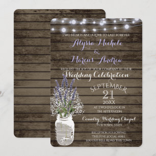 Invitation Bébé's Breath and Lavender Rustic Mariage