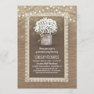 Invitation Bébé's Breath Mason Jar Rustic Graduation Party